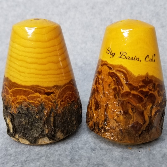 Bark Wood Pinecone Souvenir Big Basin, Cali. Salt and Pepper Shakers - Picture 3 of 9